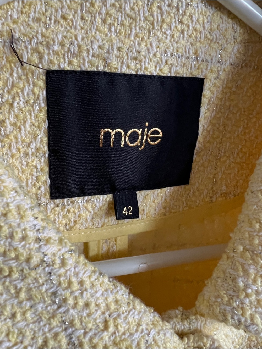 Maje yellow cropped tweed lurex jacket Metallic Silver snap button /Size 42 / L - Picture 2 of 8
